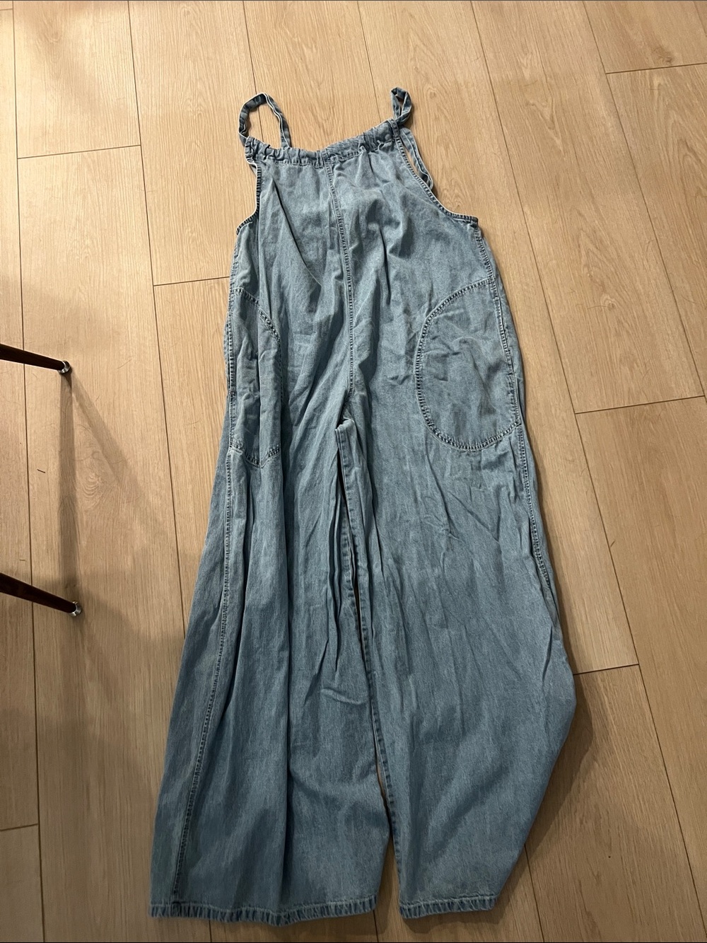 Free People Light Blue Denim Wide-Leg Overalls